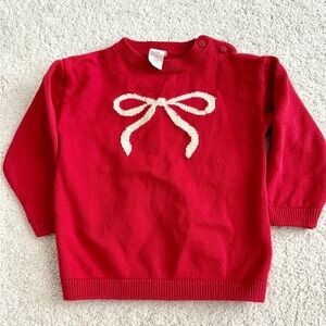 H&M Bright Red Knit Baby Sweater with Cream Bow